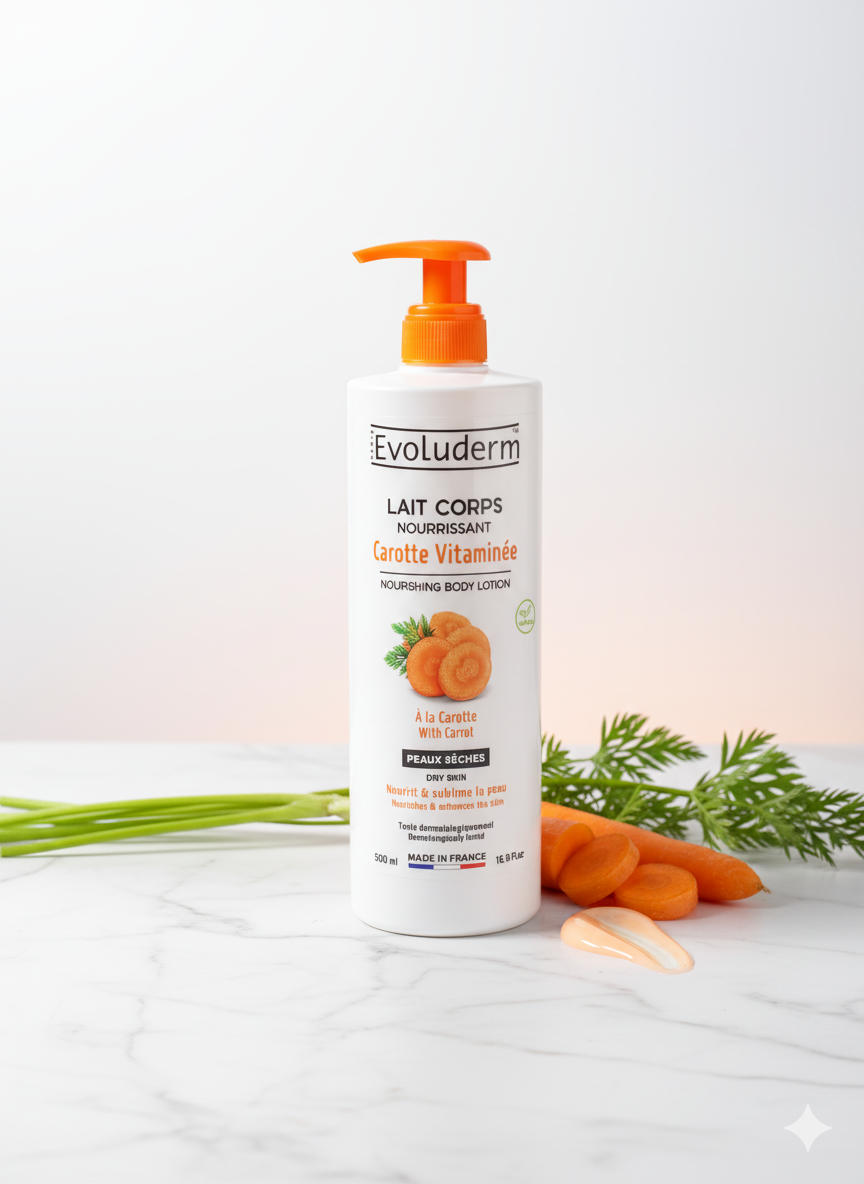 Evoluderm Lait Corps Nourrissant Carotte Vitaminée – Hydratation & Éclat Naturel — photo 4, OnMyShop Abidjan